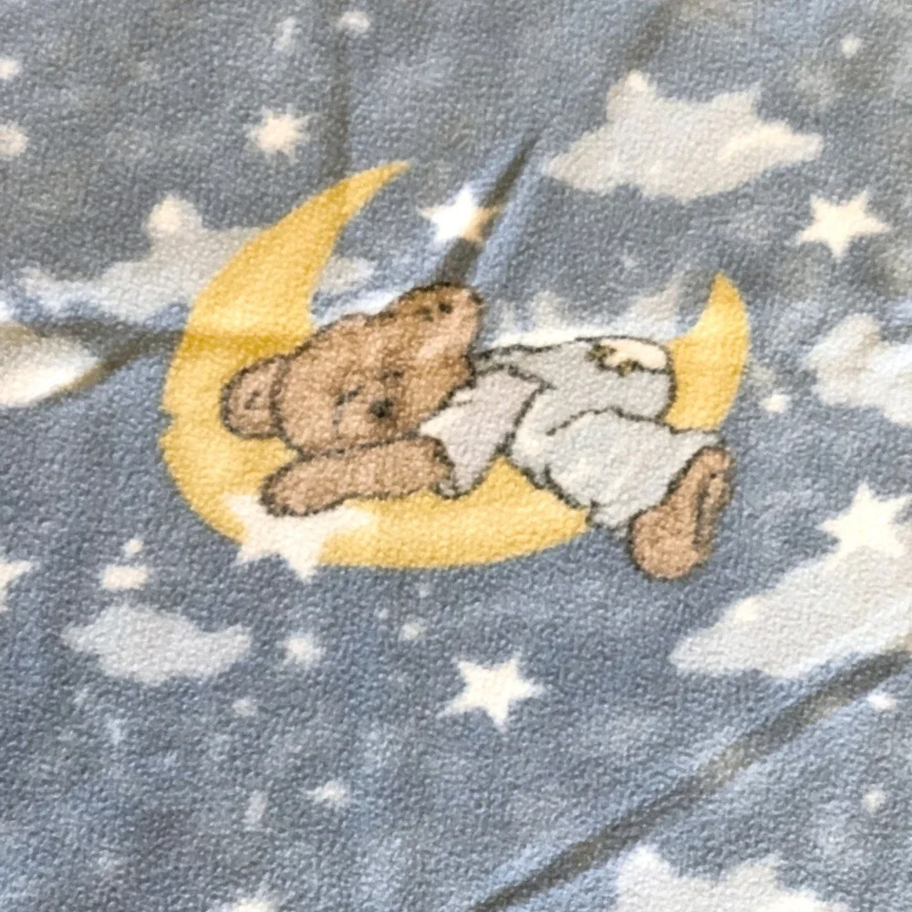 Vintage Dolly Boyds Collection Baby Blanket Blue Sleeping Bear Moon Stars 2002